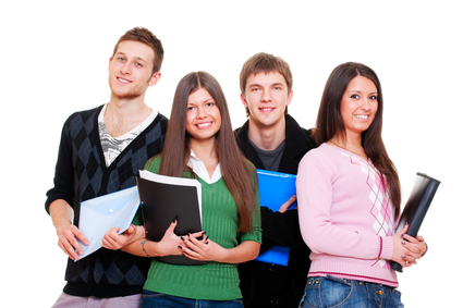 company of cheerful students. isolated on white background